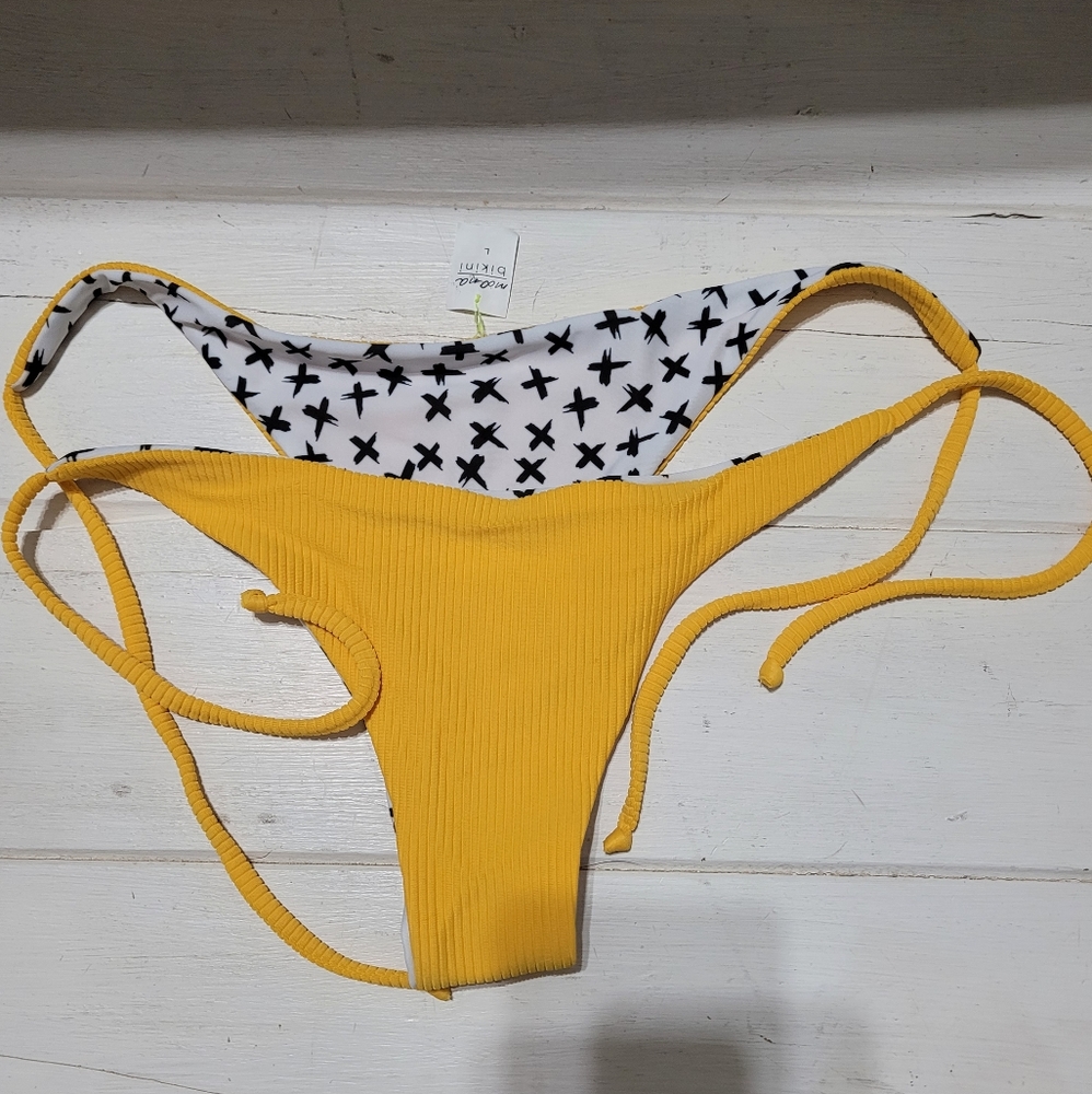 Moana Bikini L Chiko Ribbed Yellow Tie Side Bottoms